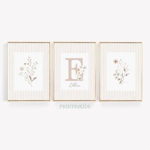 Wildflower Nursery Set of 3 Prints, PRINTABLE Personalized Girl Room Decor, Floral Vintage Nursery Art, Watercolor Botanical Wall Art