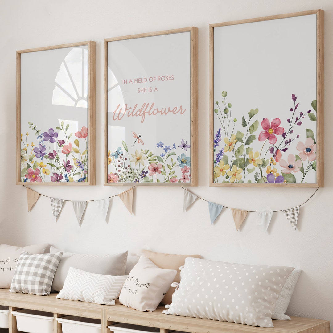 Set of 3 Wildflowers Nursery Prints, Floral Girl Nursery Decor, Boho ...