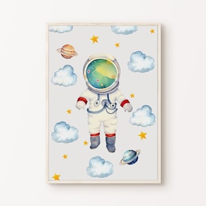 Impresiones de astronautas imprimibles, carteles de guardería con temática espacial, decoración de la sala de juegos del espacio exterior, arte de pared grande de astronauta de la habitación del niño, descarga digital