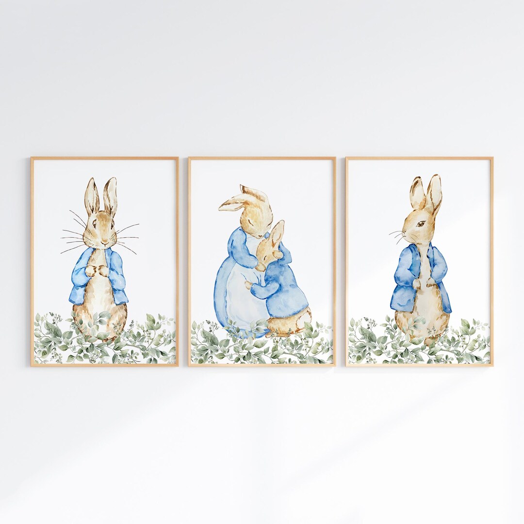 Boy Nursery Prints Set of 3, Rabbit Baby Boy Room Decor, Cottagecore ...