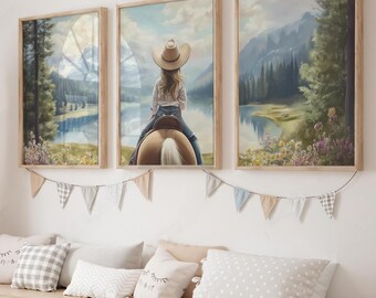 Cowgirl Nursery Print, Baby Girl Western Cowgirl Nursery Decor, Little Girl Horse Riding Nursery Wall Art, Girl's Horse Room Digital Print