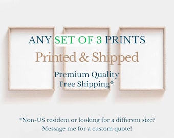 Printed Wall Art, Mailed Art Print, Set of 3 Fine Art Prints, Giclée Art Print, PRINTED and SHIPPED, Mailed Wall Art, Printing Service