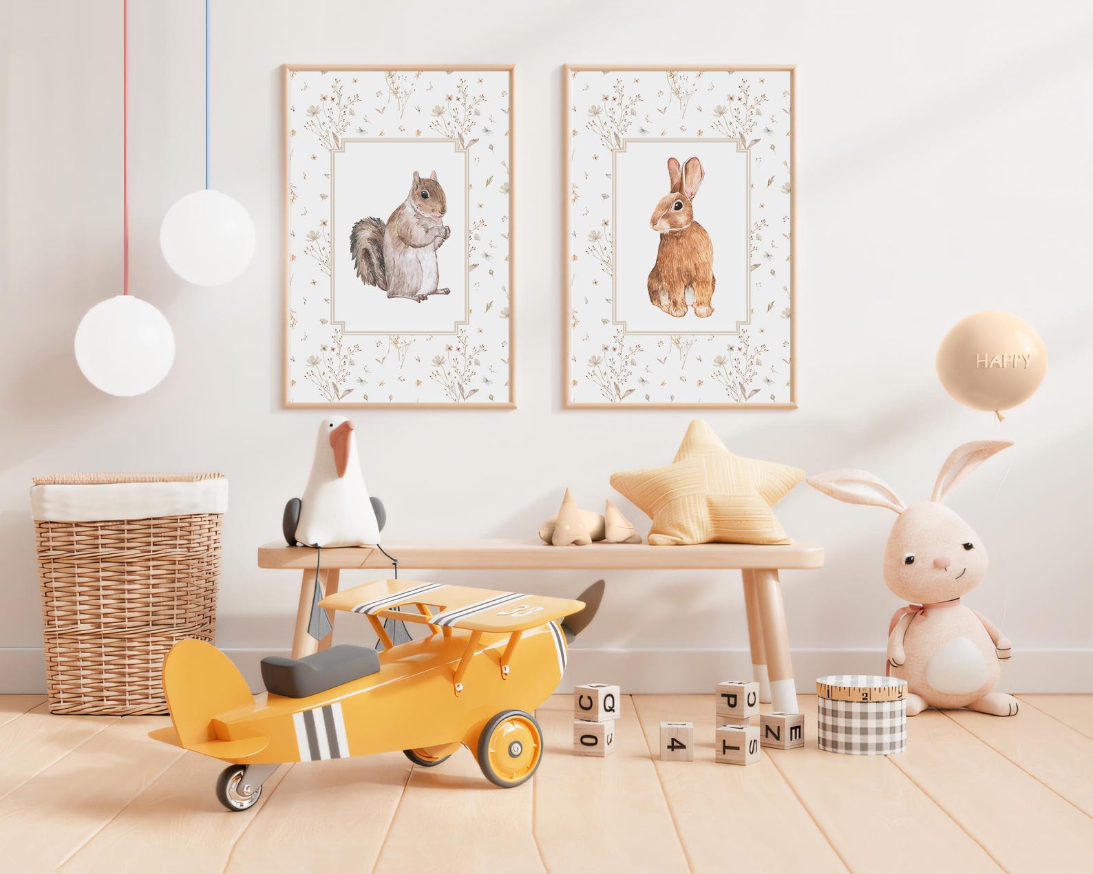 Bunny Nursery Set of 2 Prints, Printable Vintage Nursery Wall Art ...