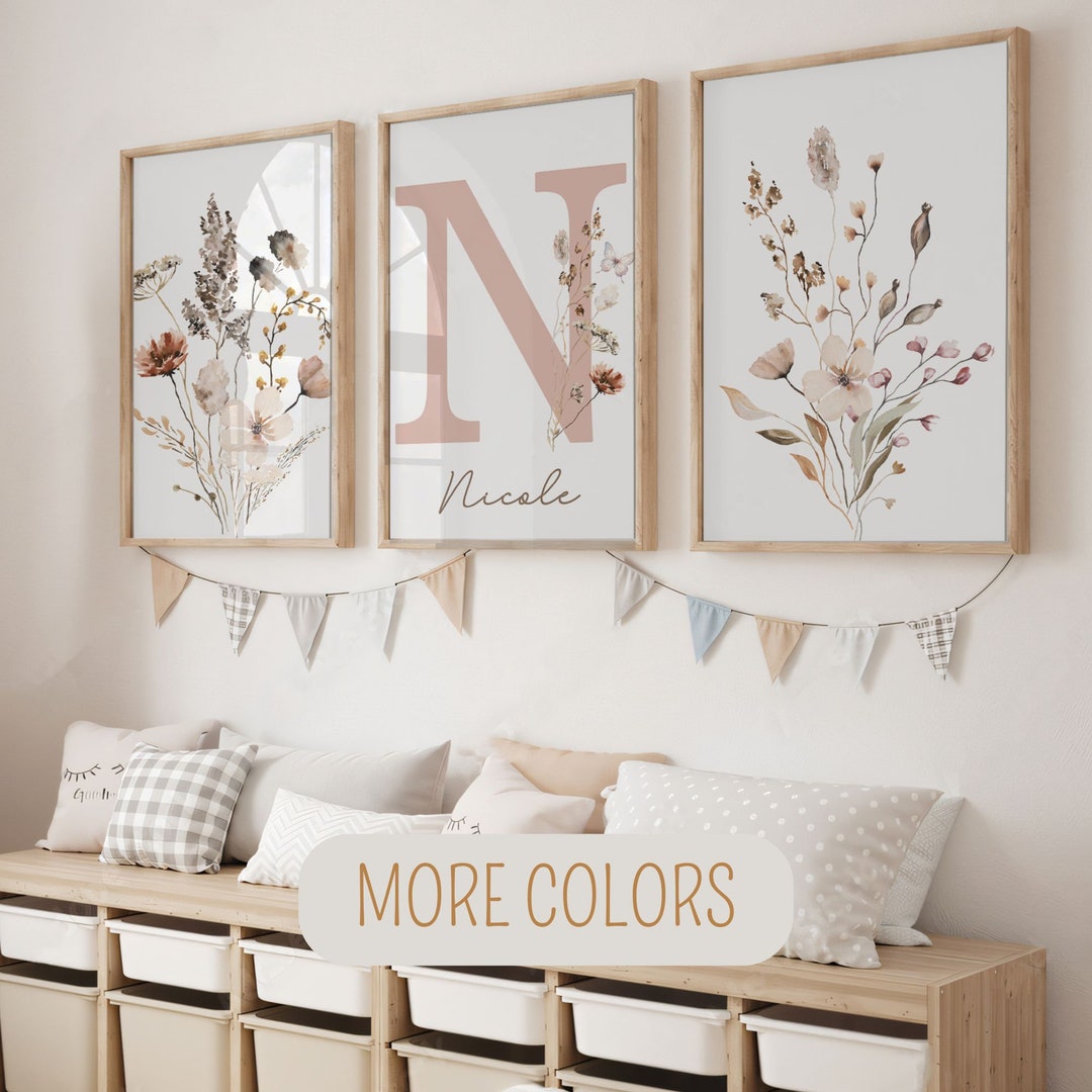Wildflower Set of 3 Nursery Decor, Printable Custom Floral Room Wall ...