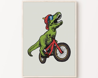 Arte mural de T-Rex, arte de dinosaurios para dormitorio infantil, póster deportivo para sala de juegos, arte imprimible divertido de T-Rex para habitación de niño, láminas para niños pequeños