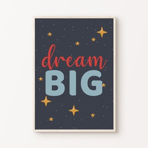 Impresión de guardería con temática espacial, carteles de citas motivacionales imprimibles, decoración de sala de juegos en el espacio exterior, arte de pared grande para soñar con habitación de niño
