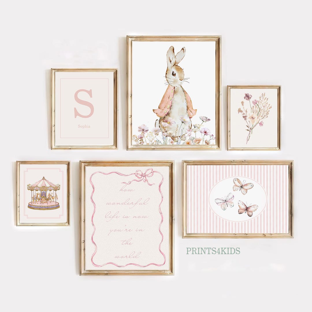 Girl Nursery Gallery Wall Set, Custom Name Baby Girl Room Decor ...