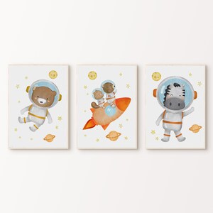 Space Nursery Set of 3 Prints, Printable Watercolor Animal Astronaut ...