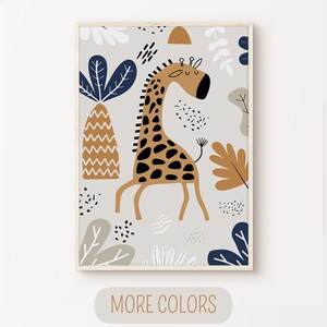 Printable Giraffe Nursery Wall Art, Boho Nursery Safari Print, Boys Safari Animal Green Blue Teal Poster, Toddler Playroom Decor