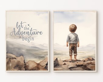 Boy Nursery Set of 2 Prints, Printable Nursery Adventure Nature Decor, Toddler Room Poster, Outdoors Kids 2 Pieces Wall Art