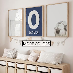 Soccer Wall Art for Boy Room, Watercolor Soccer Print Set of 3, Personalized Name Sign Boys Game Room Decor, Sport Nursery Printable Art