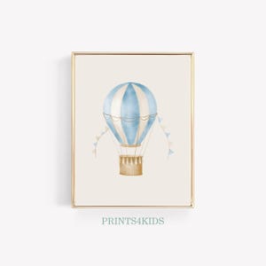 Vintage Hot Air Balloon Print, Printable Nursery Wall Art, Antique Baby Boy Room Art, Blue Tones Nursery Farmhouse Art, Nursery Decor