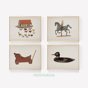 Vintage Nursery Gallery Wall Set, Antique Toys Illustrations, Earthy Tones Farmhouse Art, Gender Neutral Room Decor, Duck Print, PRINTABLE