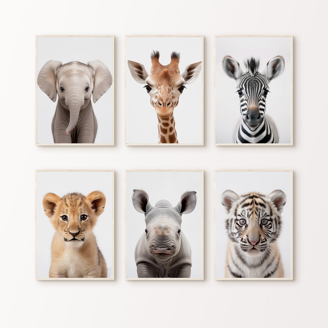 Safari Baby Animals Nursery Set of 6 Prints, Printable Cute Animals 6 ...