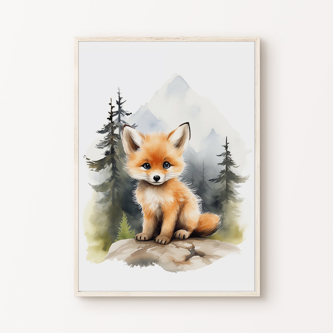 Printable Woodland Fox Wall Art, Nursery Fox Digital Print, Cute Forest ...