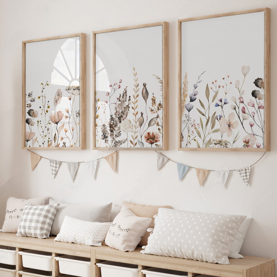 Wildflower 3 Pieces Wall Art, Watercolor Boho Girl Nursery Print ...
