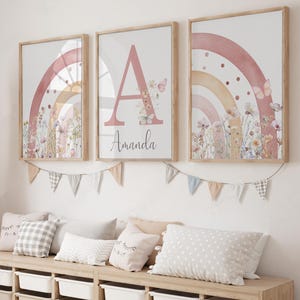 Rainbow Nursery Set of 3 Print, Printable Girls Room Pink Wildflower ...