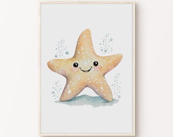 Under the Sea Nursery Print, Ocean Animal Poster, Coastal Starfish Nursery Prints, Sea Animal Art, Playroom Decor, DIGITAL DOWNLOAD