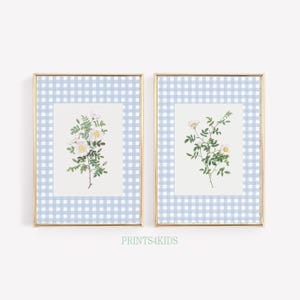 Wildflower Nursery Wall Art, Blue Tones Baby Room Decor, Vintage Floral Nursery Print Set of 2, Watercolor Botanical Wall Art