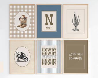 Cowboy Nursery Gallery Wall Set of 6, Western Baby Boy Bedroom Decor, Vintage Wild West Prints, Downloadable Art