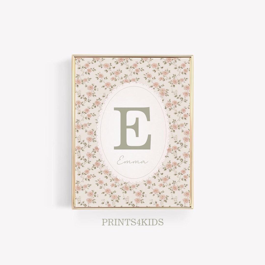 Initial Nursery Print: Personalized Floral Girl Room Decor, Cottagecore ...
