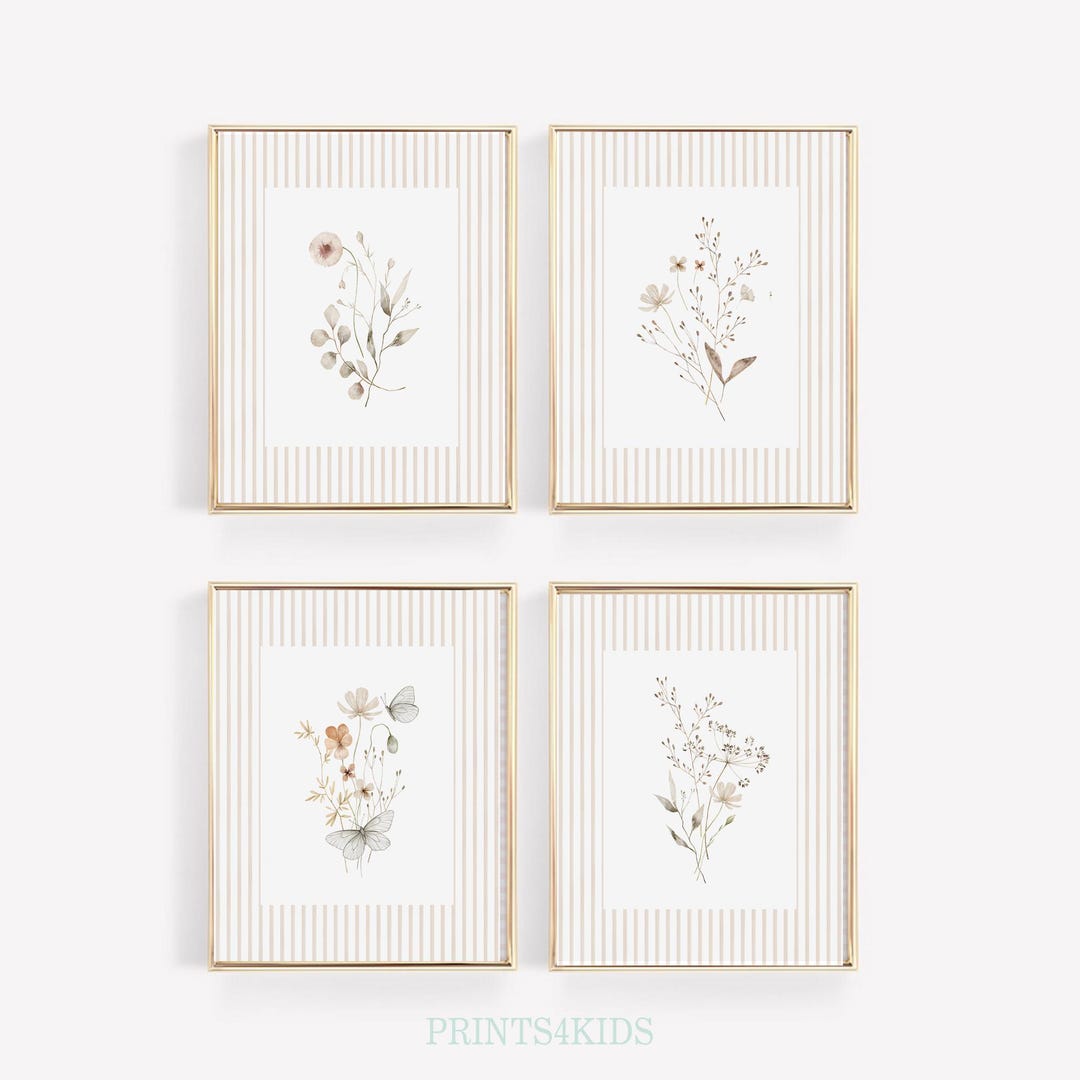 Wildflower Set of 4 Prints for Nursery, Neutral Girls Room Decor ...