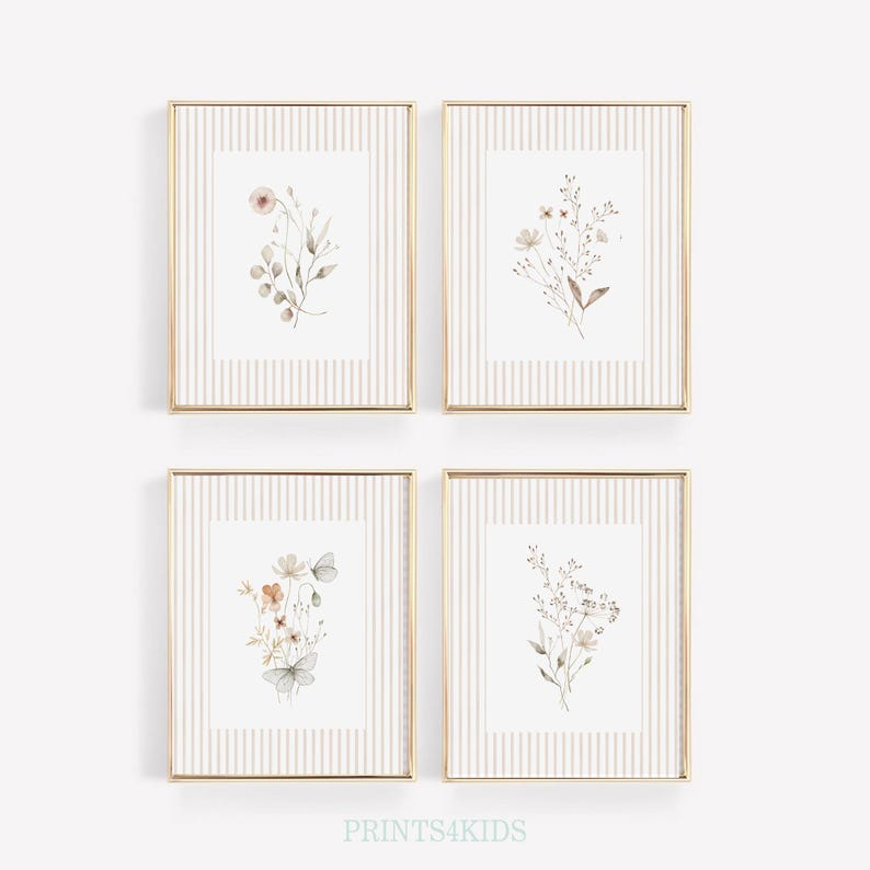 Wildflower Set of 4 Prints for Nursery, Neutral Girls Room Decor ...
