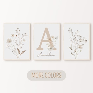 Boho Wildflower Set of 3 Nursery Prints, Printable Custom Floral Room ...
