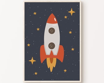 Printable Space Rocket Posters, Space Nursery Print, Outer Space Playroom Decor, Boy Room Large Wall Art