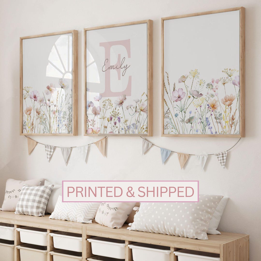Wildflower Set of 3 Nursery Decor, Custom Floral Room Wall Art, Boho ...