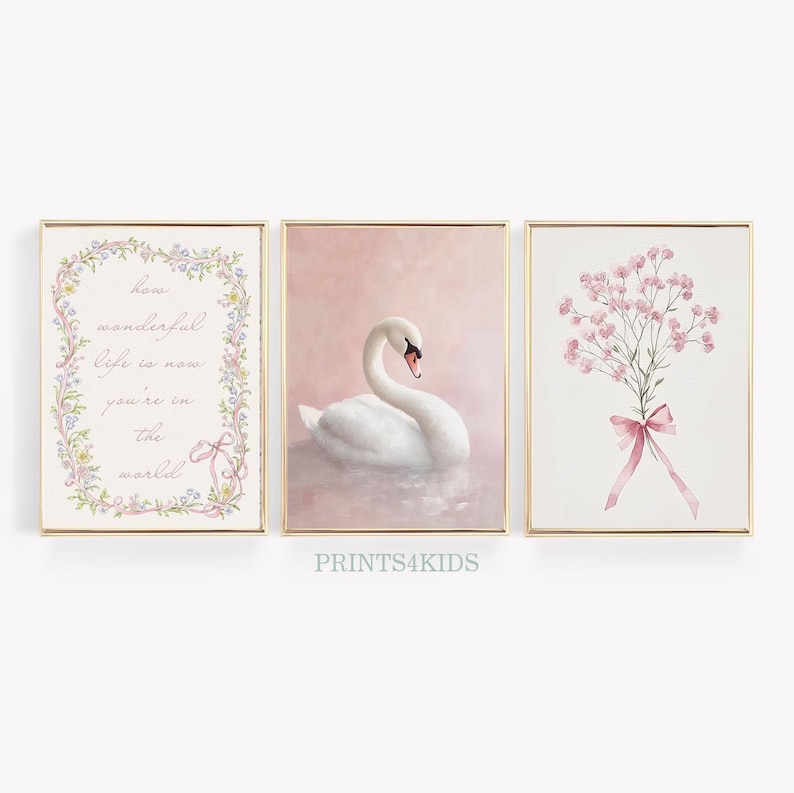Girl Nursery Wall Art, Printable Vintage Baby Girl Room Set of 3 Print ...