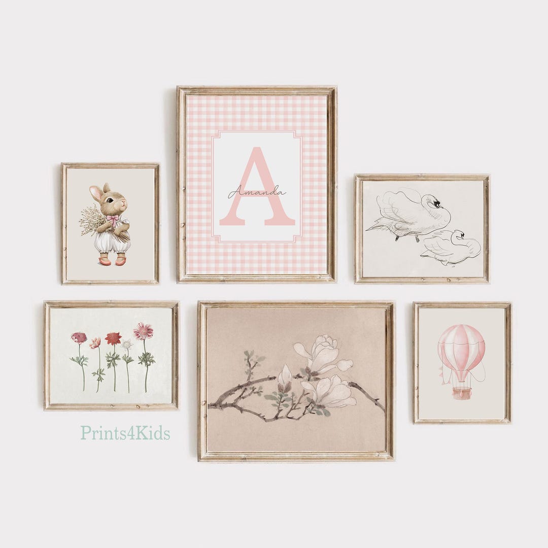 Blush Nursery Gallery Wall Set, Custom Name Baby Girl Room Decor ...