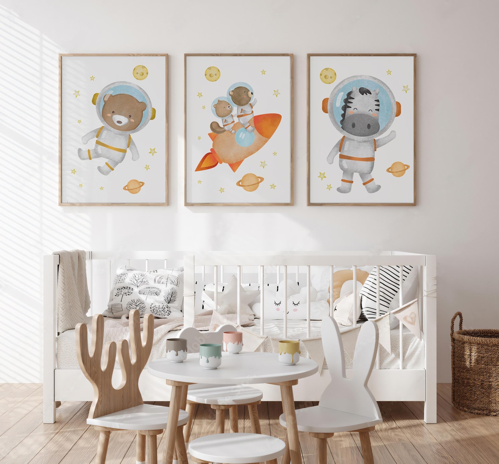 Space Nursery Set of 3 Prints, Printable Watercolor Animal Astronaut ...