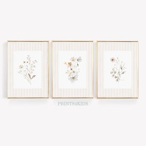 Wildflower Nursery Set of 3 Prints, Girls Room Decor, Floral Nursery Wall Decor, Vintage Nursery Art, Watercolor Botanical Nursery Wall Art