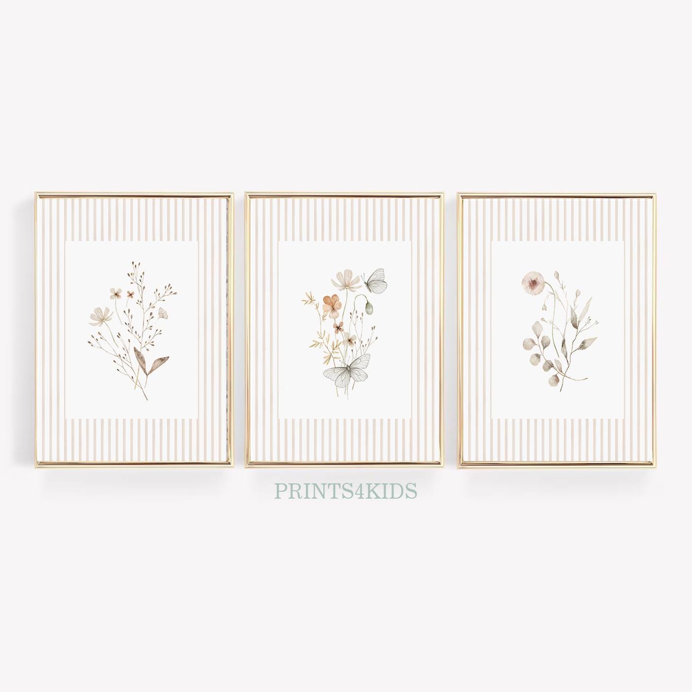 Wildflower Nursery Set of 3 Prints, Girls Room Decor, Floral Nursery…