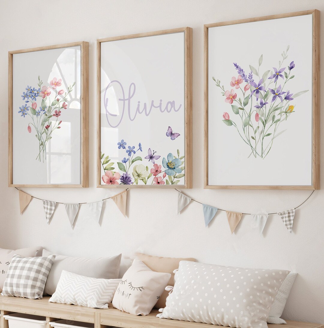 Set of 3 Wildflower Nursery Custom Prints, Printable Floral Baby Room ...