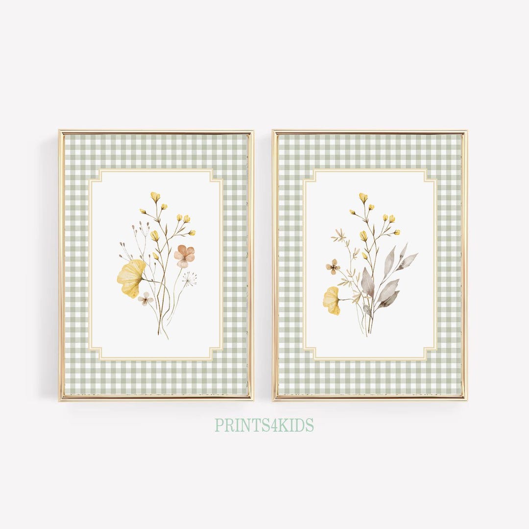 Neutral Wildflower Nursery Set of 2 Prints, Baby Room Decor, Floral ...