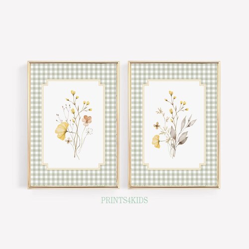 Neutral Wildflower Nursery Set of 2 Prints, Baby Room Decor, Floral Nursery Decor, Vintage Watercolor Soft Tones Botanical Wall Art