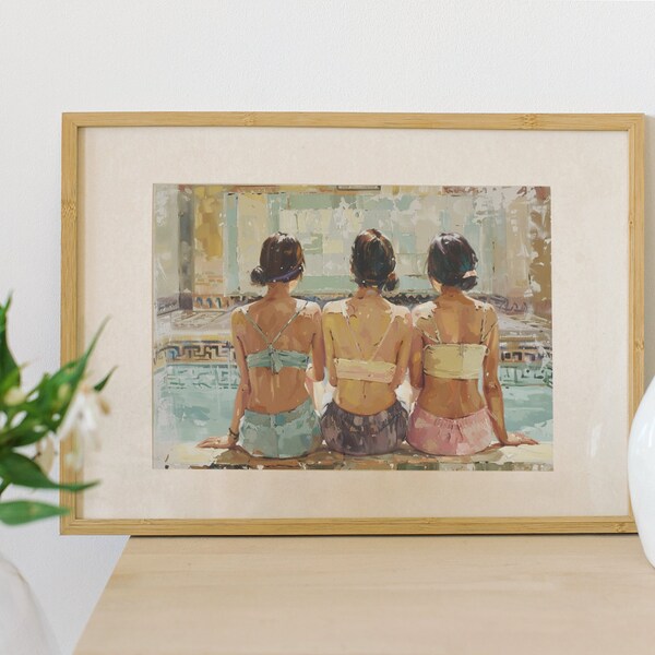 Bathing print- Vintage art- digital art- wall decor- Bathroom art-digital download Egyptian bathhouse