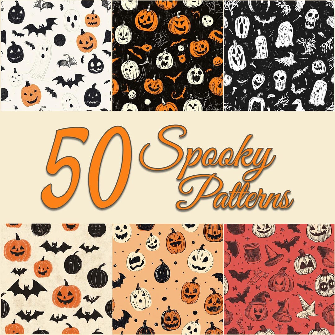50 Pack of Vintage Halloween Pattern Digital Download – Seamless ...