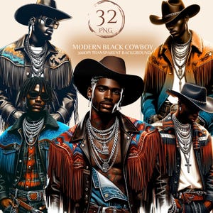 Modern Black Cowboy Western Man Png Bundle Black Boy African American Male Clipart Black People Rodeo Sticker Cowboy Hat Graphic Design