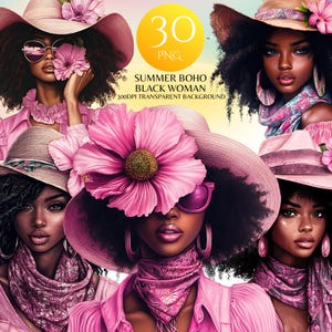 Summer Boho Girl Clipart Beautiful Black People Graphic Sticker Summer Black Woman Png African American Afro Woman Designs Instant Download