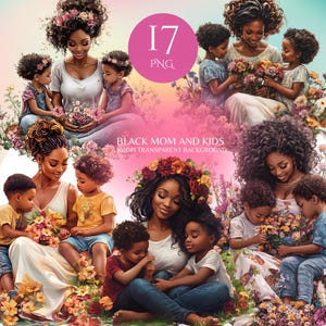 Black Mom And Kids Png African American Momma Stickers Afro Woman Family Png Design Mother&#39;s Day Shirt Png Black People Mother Clipart