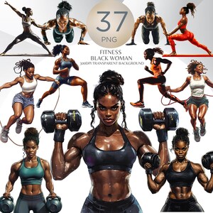 Fitness Black Women Png Bundle African American Gym Girl Cliparts Afro Woman Designs Self Care Black Girl Graphics Fitness Girl Stickers