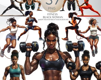 Fitness Black Women Png Bundle African American Gym Girl Cliparts Afro Woman Designs Self Care Black Girl Graphics Fitness Girl Stickers
