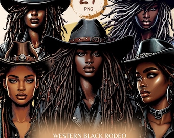 Western Black Rodeo Cowgirl Png Bundle Black Woman Black Girl Clipart African American Design Black People Cowboy Hat Afro Woman Sticker