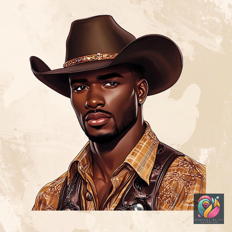 Western Cowboy Black Man Png Bundle Black Boy African American Male Clipart Black People Rodeo Sticker Afro Men Cowboy Hat Graphic Design - showing the image