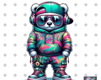 Oso de grafiti hip hop PNG, diseño urbano de ropa de calle (descarga digital)