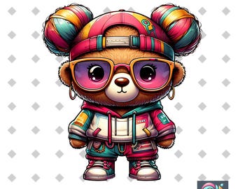 Hip Hop Graffiti Bear PNG, Urban Streetwear Design (Digital Download)