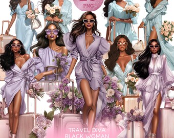 Resediva svart kvinna bunt png svart flicka clipart afroamerikansk svarta människor klistermärke blomma kvinnor design vacker glam dam grafik